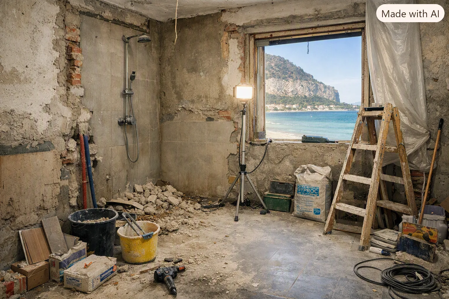 Bagno ristrutturato con vista mare a Mondello, Palermo